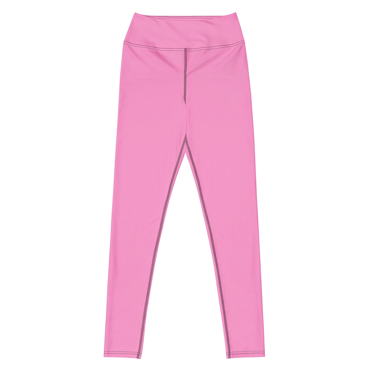 AMMOR PARIS bright pink recycled yoga leggings with a high‑waisted sculpting fit, worn by a model standing on a clean white background, showcasing the smooth microfiber yarn, four‑way stretch recycled performance fabric, raised supportive waistband and minimal sustainable athleisure silhouette; designed for yoga practice, pilates sessions, stretching routines, gym workouts, fitness training, active daily wear and eco‑conscious modern fashion, emphasizing comfort, flexibility, body‑contouring support, premiu