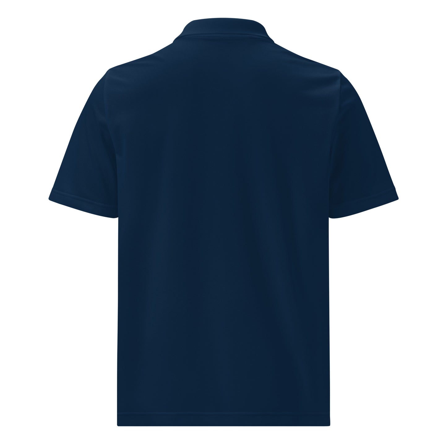 Full view of a navy adidas performance polo with AMMOR PARIS embroidery, capturing the clean silhouette, premium craftsmanship, and modern urban‑lux identity of the garment.